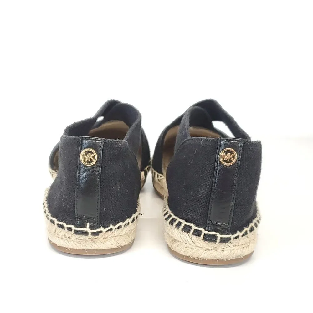 Michael Kors Dana Elastic Crisscross Black Canvas Espadrilles Shoes